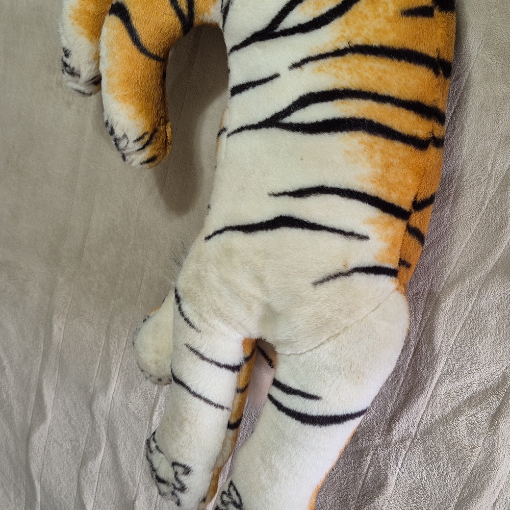 Vintage KellyToy TIGER Large 20" Plush Stuffed Animal Green RING Eye Realistic - Picture 8 of 12